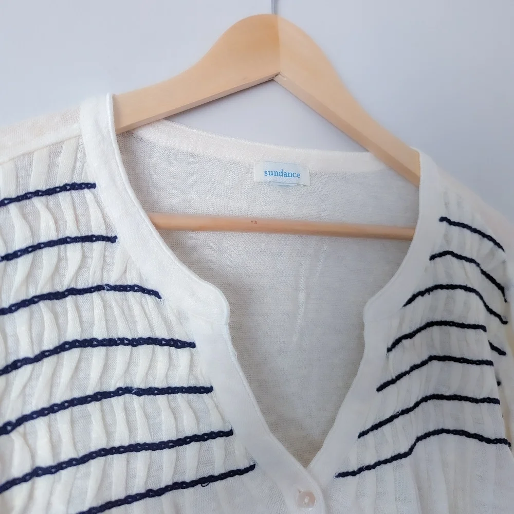 Sundance Flowy Cream And Black Striped Tunic Top - Picture 2 of 3